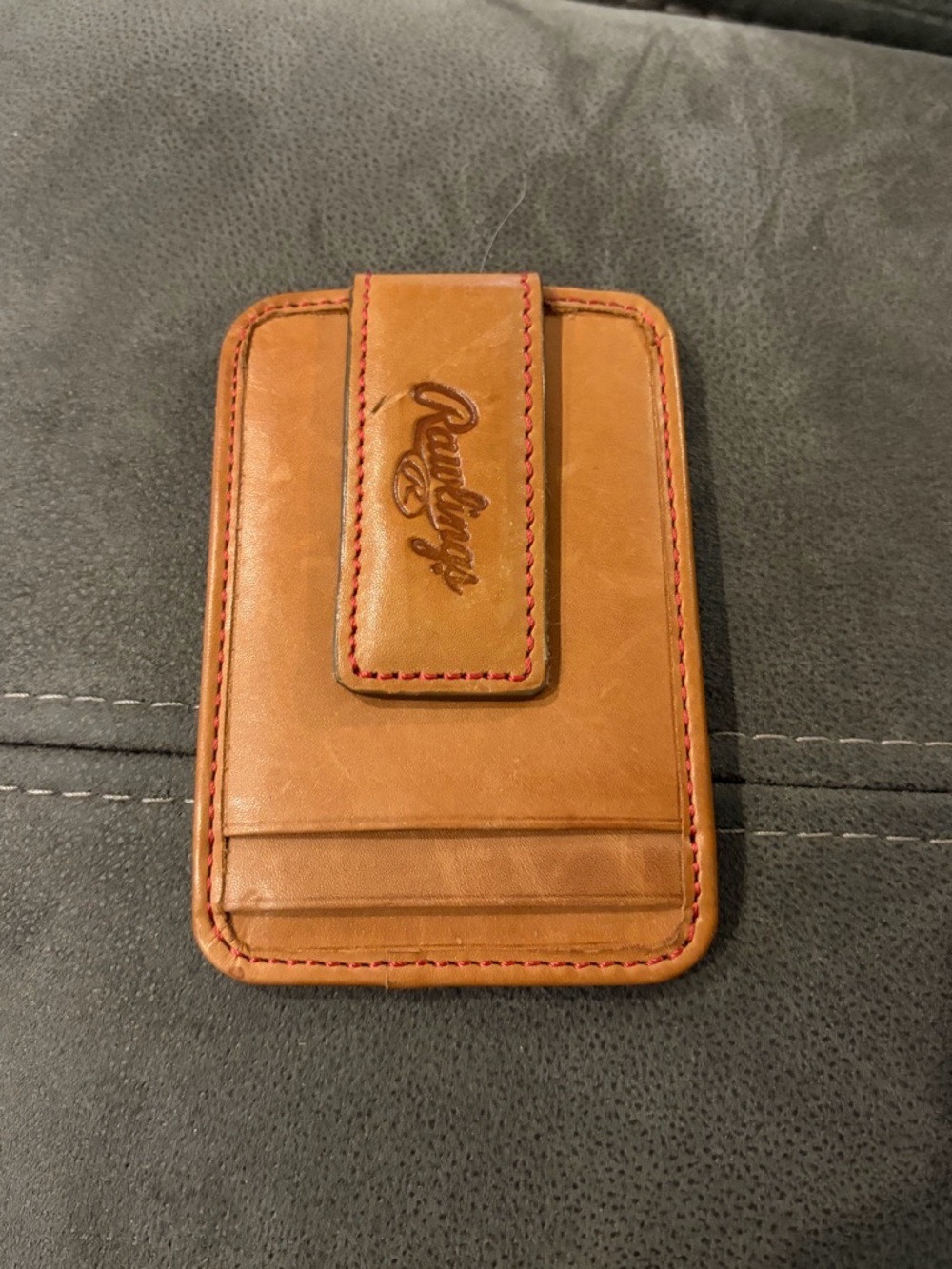 Rawlings Tan Leather Card Holder with Red Stitching